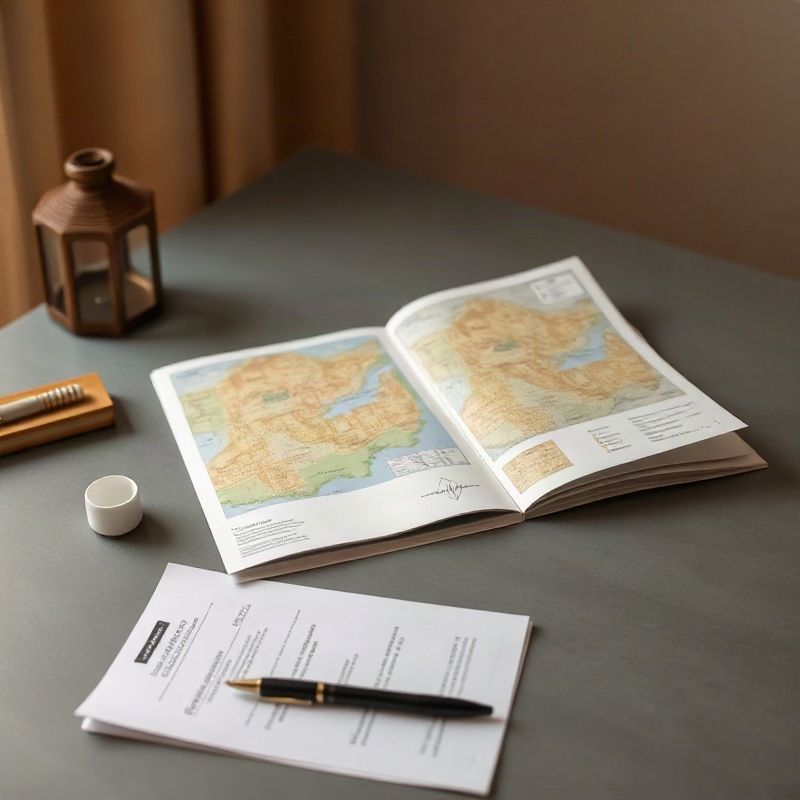 Slate-grey desk with property maps and a written report in a Kakamega office