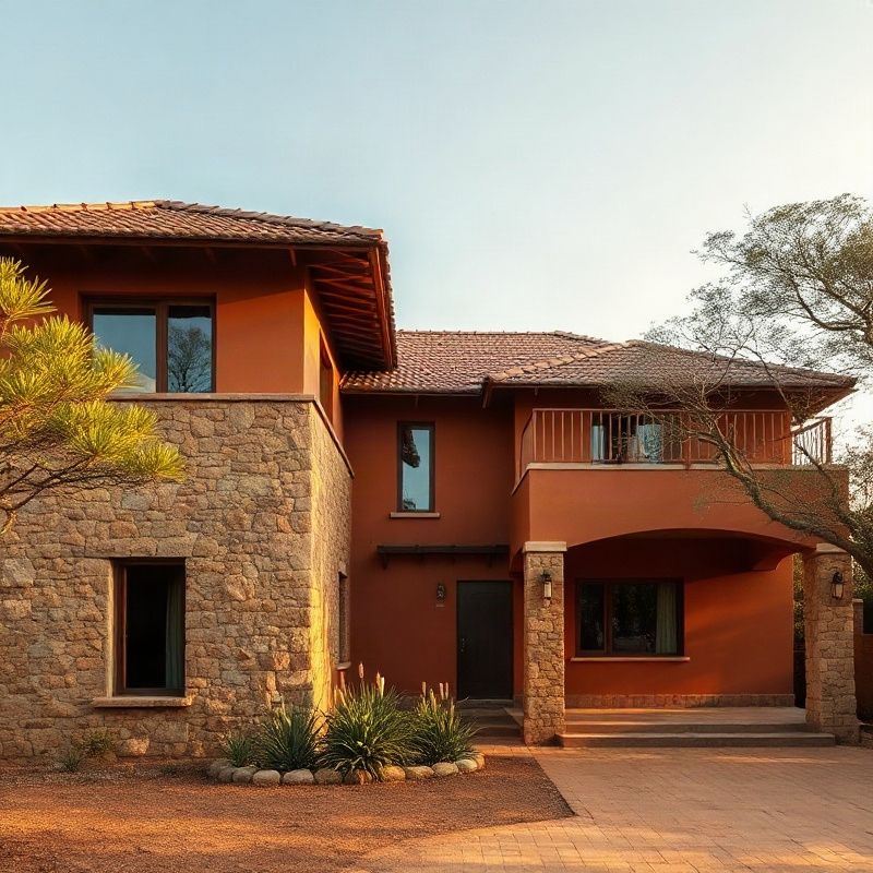 Exterior of a modern residential property in Western Kenya with warm ochre facade